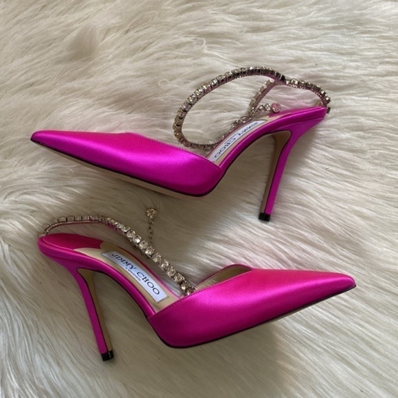 Jimmy Choo Saeda‎ 100mm satin crystal ankle strap pump size 35.5EU - Picture 4 of 16